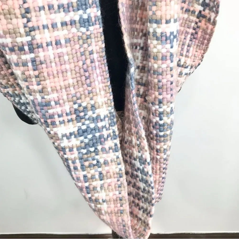 Demdaco Pink Blue Gold Metallic Soft Woven Yarn Infinite Scarf NWOT